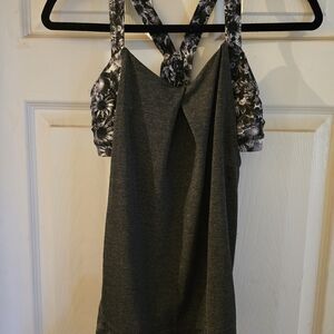 #197 Gray and Floral Top With Built In Sports Bra